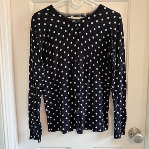 LOFT Navy Button Down Cardigan with White Polka Dots